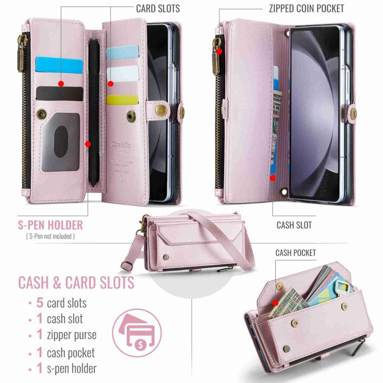 For Samsung Galaxy Z Fold5 CaseMe C36 Card Slots Zipper Wallet RFID Anti-theft Leather Phone Case(Pink) - Galaxy Z Fold5 Cases by CaseMe | Online Shopping South Africa | PMC Jewellery | Buy Now Pay Later Mobicred