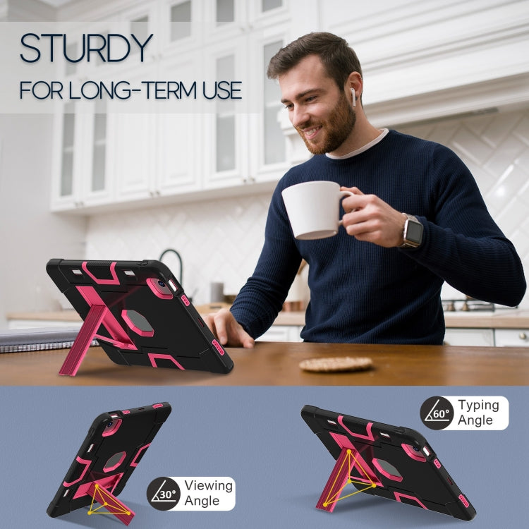 For iPad Air 11 2024 Contrast Color Silicone Acrylic PC Tablet Case with Holder(Black Rose Red) - iPad Air 11 2024 Cases by PMC TechLife | Online Shopping South Africa | PMC TechLife | Buy Now Pay Later Mobicred