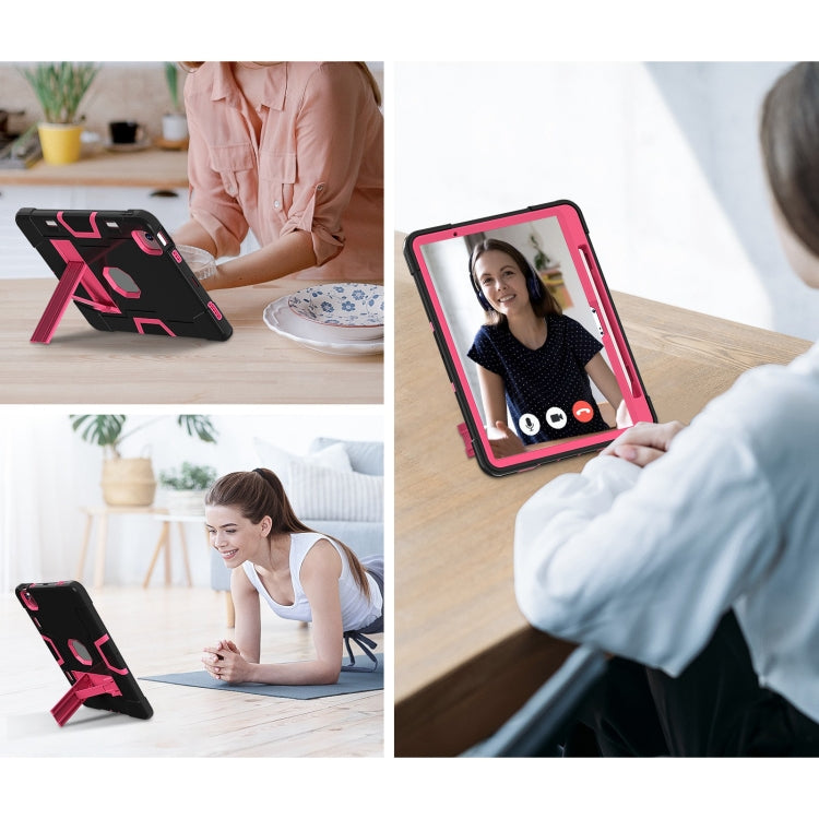 For iPad Air 11 2024 Contrast Color Silicone Acrylic PC Tablet Case with Holder(Black Rose Red) - iPad Air 11 2024 Cases by PMC TechLife | Online Shopping South Africa | PMC TechLife | Buy Now Pay Later Mobicred