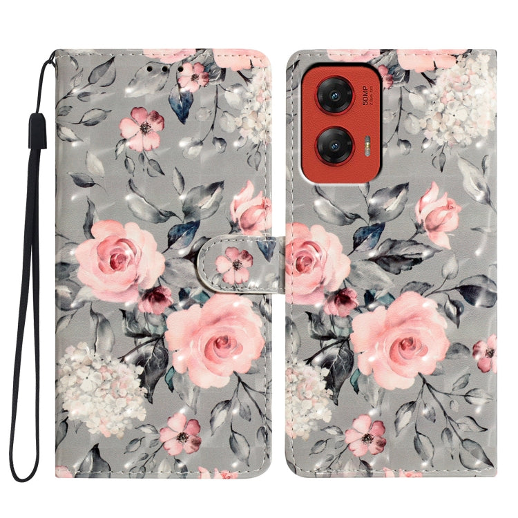 For Motorola Moto G Stylus 5G 2024 3D Pattern Leather Phone Case(Gray Base Flower) - Motorola Cases by PMC Jewellery | Online Shopping South Africa | PMC Jewellery | Buy Now Pay Later Mobicred