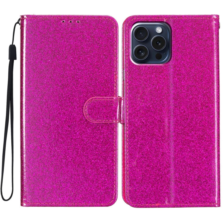 For iPhone 16 Pro Glitter Powder Flip Leather Phone Case(Rose Red) - iPhone 16 Pro Cases by PMC Jewellery | Online Shopping South Africa | PMC Jewellery | Buy Now Pay Later Mobicred