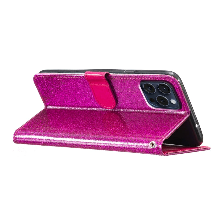 For iPhone 16 Pro Glitter Powder Flip Leather Phone Case(Rose Red) - iPhone 16 Pro Cases by PMC Jewellery | Online Shopping South Africa | PMC Jewellery | Buy Now Pay Later Mobicred