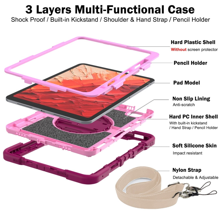 For iPad Pro 11 2024 360 Degree Rotation PC Contrast Silicone Tablet Case(Rose Red + Pink) - iPad Pro 11 2024 Cases by PMC TechLife | Online Shopping South Africa | PMC TechLife | Buy Now Pay Later Mobicred