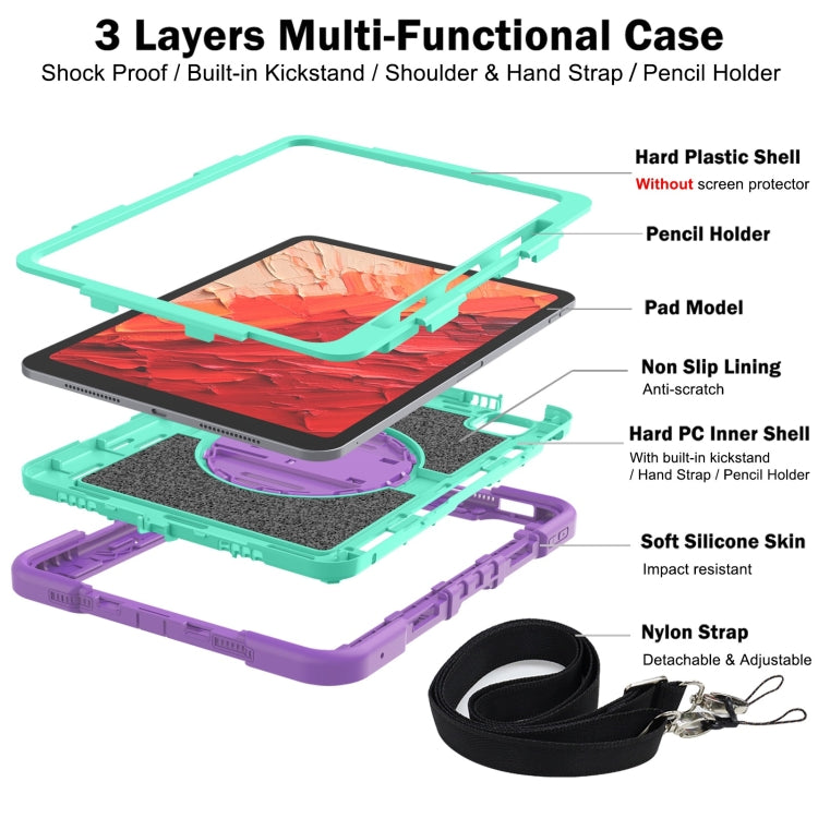 For iPad Pro 11 2024 360 Degree Rotation PC Contrast Silicone Tablet Case(Purple + Mint Green) - iPad Pro 11 2024 Cases by PMC TechLife | Online Shopping South Africa | PMC TechLife | Buy Now Pay Later Mobicred