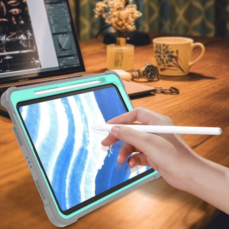 For iPad Air 11 2024 / Air 2022 10.9 Shockproof Silicone Hybrid PC Tablet Case with Holder(Mint Green + Grey) - iPad Air 11 2024 Cases by PMC TechLife | Online Shopping South Africa | PMC TechLife | Buy Now Pay Later Mobicred