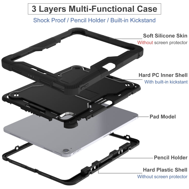 For iPad Air 11 2024 / Air 2022 10.9 Shockproof Silicone Hybrid PC Tablet Case with Holder(Black) - iPad Air 11 2025 / 2024 Cases by PMC TechLife | Online Shopping South Africa | PMC TechLife | Buy Now Pay Later Mobicred