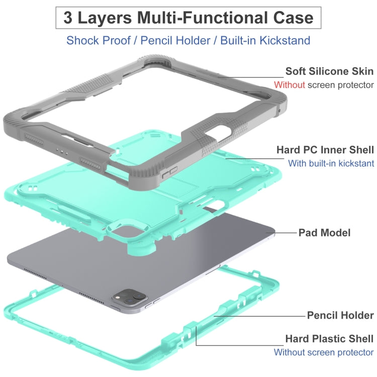 For iPad Pro 11 2024 Shockproof Silicone Hybrid PC Tablet Case with Holder(Mint Green + Grey) - iPad Pro 11 2024 Cases by PMC Jewellery | Online Shopping South Africa | PMC Jewellery | Buy Now Pay Later Mobicred