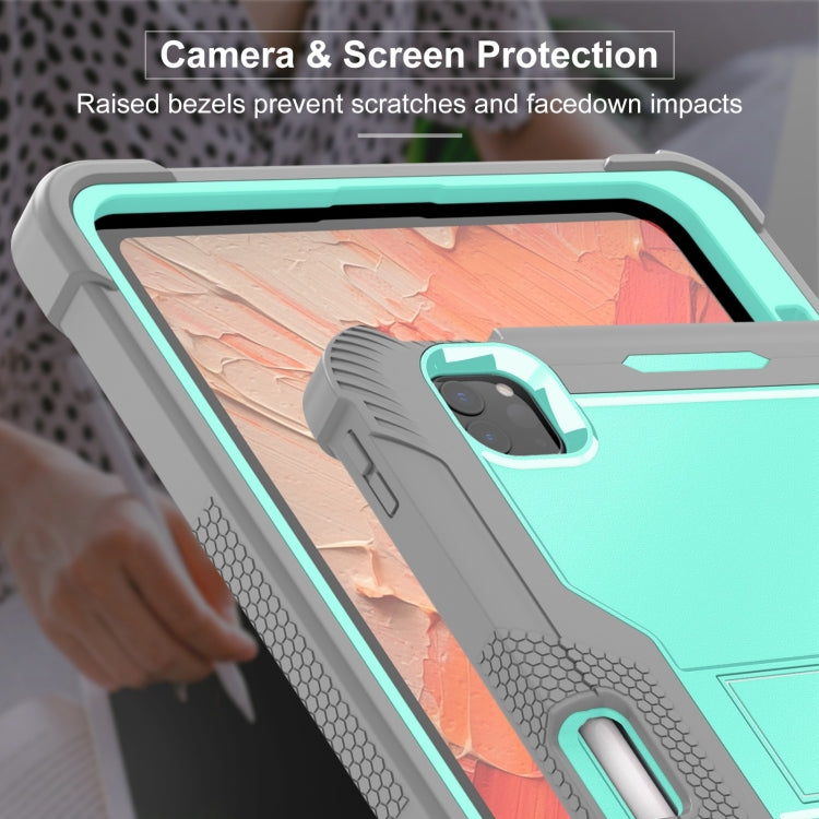 For iPad Pro 11 2024 Shockproof Silicone Hybrid PC Tablet Case with Holder(Mint Green + Grey) - iPad Pro 11 2024 Cases by PMC Jewellery | Online Shopping South Africa | PMC Jewellery | Buy Now Pay Later Mobicred