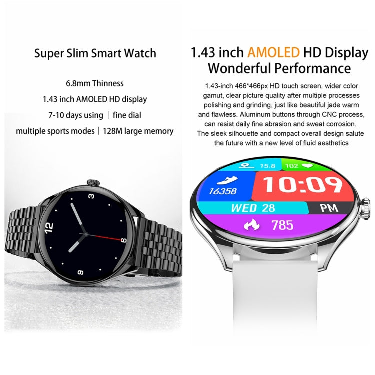 MT55 1.43 inch AMOLED HD Screen Ultra-thin Smart Call Health Watch, Leather Strap(Silver Brown) - Smart Watches by PMC TechLife | Online Shopping South Africa | PMC TechLife | Buy Now Pay Later Mobicred