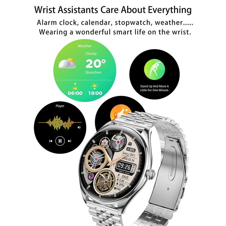 MT55 1.43 inch AMOLED HD Screen Ultra-thin Smart Call Health Watch, Leather Strap(Silver Brown) - Smart Watches by PMC TechLife | Online Shopping South Africa | PMC TechLife | Buy Now Pay Later Mobicred