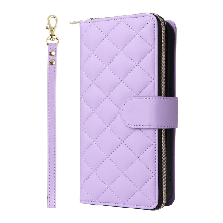 For iPhone 16 Pro Max Crossbody Rhombic Zipper Tower Buckle Leather Phone Case with Lanyard(Purple) - iPhone 16 Pro Max Cases by PMC TechLife | Online Shopping South Africa | PMC TechLife | Buy Now Pay Later Mobicred