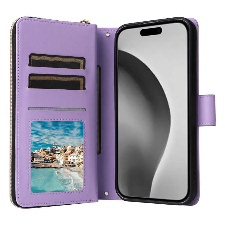 For iPhone 16 Pro Max Crossbody Rhombic Zipper Tower Buckle Leather Phone Case with Lanyard(Purple) - iPhone 16 Pro Max Cases by PMC TechLife | Online Shopping South Africa | PMC TechLife | Buy Now Pay Later Mobicred