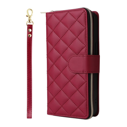 For iPhone 16 Pro Max Crossbody Rhombic Zipper Tower Buckle Leather Phone Case with Lanyard(Wine Red) - iPhone 16 Pro Max Cases by PMC Jewellery | Online Shopping South Africa | PMC Jewellery | Buy Now Pay Later Mobicred