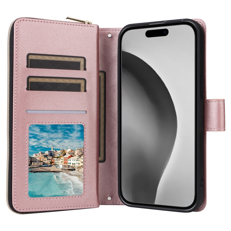 For iPhone 16 Pro Max Crossbody Rhombic Zipper Tower Buckle Leather Phone Case with Lanyard(Rose Gold) - iPhone 16 Pro Max Cases by PMC TechLife | Online Shopping South Africa | PMC TechLife | Buy Now Pay Later Mobicred