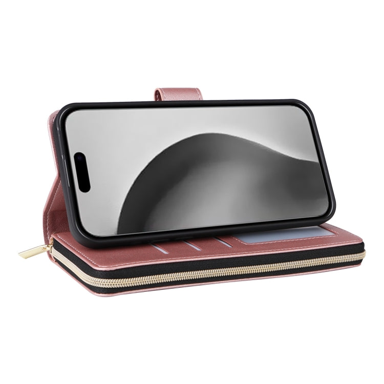 For iPhone 16 Pro Max Crossbody Rhombic Zipper Tower Buckle Leather Phone Case with Lanyard(Rose Gold) - iPhone 16 Pro Max Cases by PMC TechLife | Online Shopping South Africa | PMC TechLife | Buy Now Pay Later Mobicred