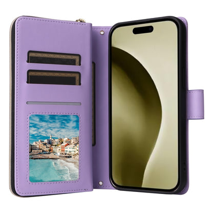 For iPhone 16 Pro Crossbody Rhombic Zipper Tower Buckle Leather Phone Case with Lanyard(Purple) - iPhone 16 Pro Cases by PMC Jewellery | Online Shopping South Africa | PMC Jewellery | Buy Now Pay Later Mobicred