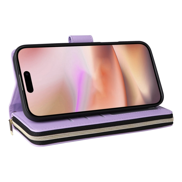 For iPhone 16 Plus Crossbody Rhombic Zipper Tower Buckle Leather Phone Case with Lanyard(Purple) - iPhone 16 Plus Cases by PMC TechLife | Online Shopping South Africa | PMC TechLife | Buy Now Pay Later Mobicred