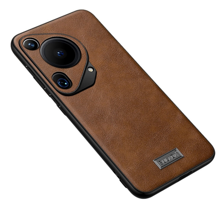 For Huawei Pura 70 Ultra SULADA Shockproof TPU Hybrid Handmade Leather Phone Case(Brown) - free shipping - PMC Jewellery - Order now!