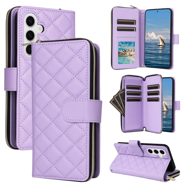 For Samsung Galaxy S24 5G Crossbody Rhombic Zipper Tower Buckle Leather Phone Case with Lanyard(Purple) - Galaxy S24 5G Cases by PMC Jewellery | Online Shopping South Africa | PMC Jewellery | Buy Now Pay Later Mobicred