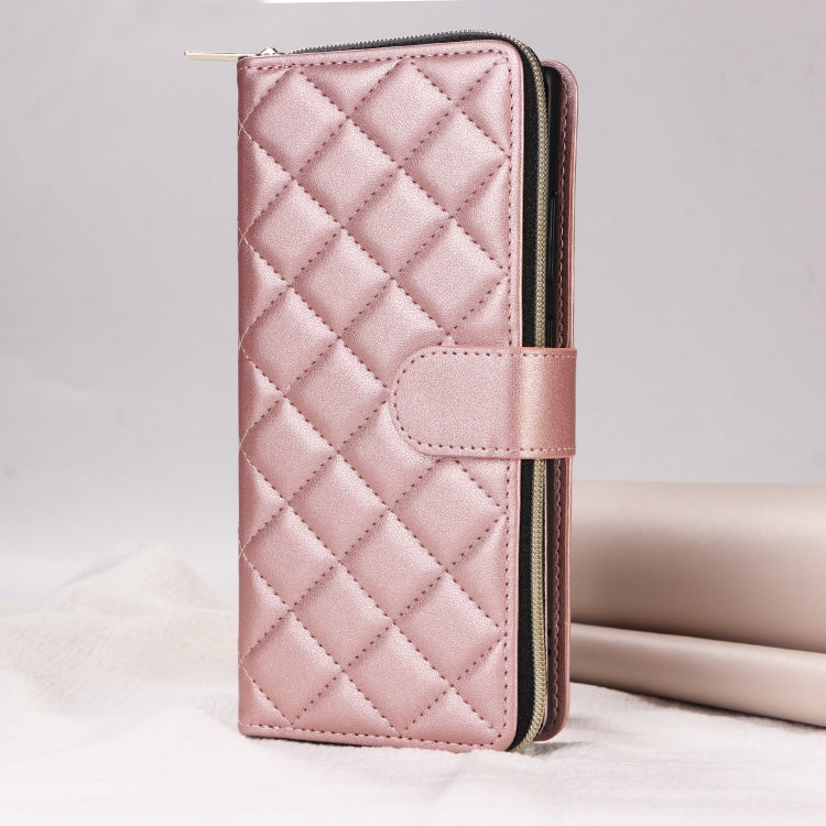 For Samsung Galaxy S24 5G Crossbody Rhombic Zipper Tower Buckle Leather Phone Case with Lanyard(Rose Gold) - Galaxy S24 5G Cases by PMC Jewellery | Online Shopping South Africa | PMC Jewellery | Buy Now Pay Later Mobicred