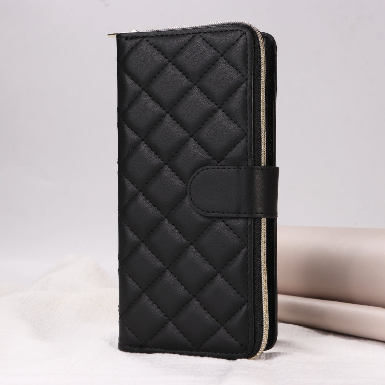 For Samsung Galaxy S24 5G Crossbody Rhombic Zipper Tower Buckle Leather Phone Case with Lanyard(Black) - Galaxy S24 5G Cases by PMC Jewellery | Online Shopping South Africa | PMC Jewellery | Buy Now Pay Later Mobicred