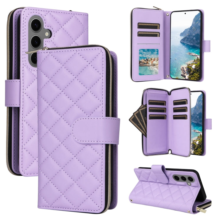 For Samsung Galaxy S24+ 5G Crossbody Rhombic Zipper Tower Buckle Leather Phone Case with Lanyard(Purple) - Galaxy S24+ 5G Cases by PMC Jewellery | Online Shopping South Africa | PMC Jewellery | Buy Now Pay Later Mobicred