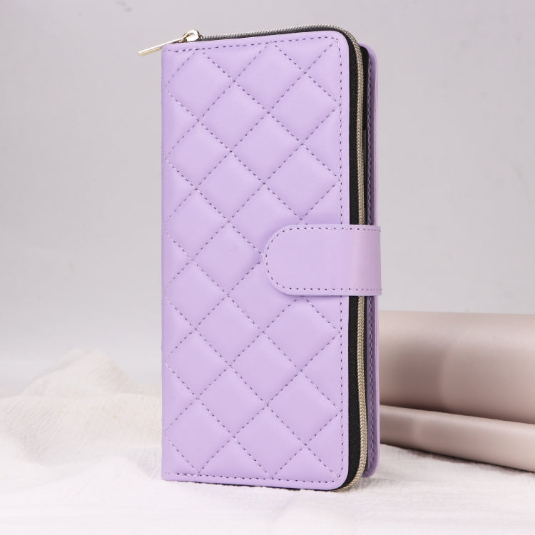 For Samsung Galaxy S24+ 5G Crossbody Rhombic Zipper Tower Buckle Leather Phone Case with Lanyard(Purple) - Galaxy S24+ 5G Cases by PMC Jewellery | Online Shopping South Africa | PMC Jewellery | Buy Now Pay Later Mobicred