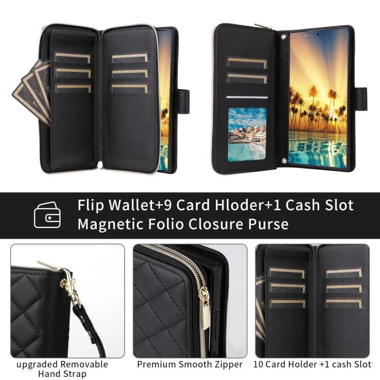 For Samsung Galaxy S24+ 5G Crossbody Rhombic Zipper Tower Buckle Leather Phone Case with Lanyard(Black) - Galaxy S24+ 5G Cases by PMC Jewellery | Online Shopping South Africa | PMC Jewellery | Buy Now Pay Later Mobicred