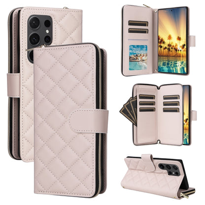 For Samsung Galaxy S24 Ultra 5G Crossbody Rhombic Zipper Tower Buckle Leather Phone Case with Lanyard(Beige) - Galaxy S24 Ultra 5G Cases by PMC Jewellery | Online Shopping South Africa | PMC Jewellery | Buy Now Pay Later Mobicred