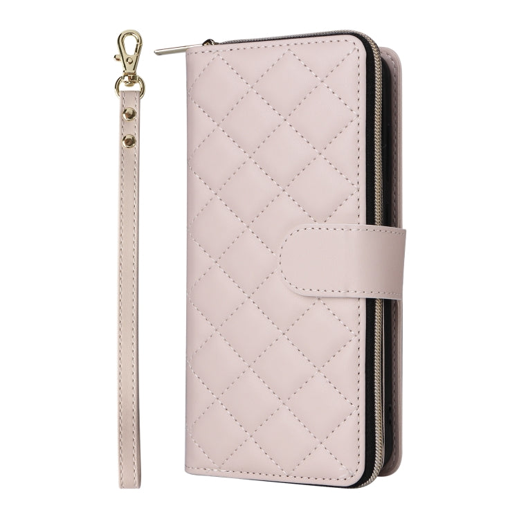 For Samsung Galaxy S24 FE 5G Crossbody Rhombic Zipper Tower Buckle Leather Phone Case with Lanyard(Beige) - Galaxy S24 FE 5G Cases by PMC Jewellery | Online Shopping South Africa | PMC Jewellery | Buy Now Pay Later Mobicred