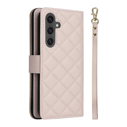 For Samsung Galaxy S24 FE 5G Crossbody Rhombic Zipper Tower Buckle Leather Phone Case with Lanyard(Beige) - Galaxy S24 FE 5G Cases by PMC Jewellery | Online Shopping South Africa | PMC Jewellery | Buy Now Pay Later Mobicred