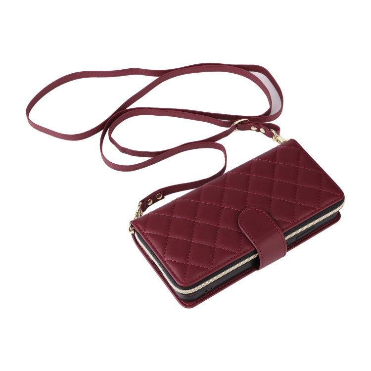 For Samsung Galaxy S24 FE 5G Crossbody Rhombic Zipper Tower Buckle Leather Phone Case with Lanyard(Wine Red) - Galaxy S24 FE 5G Cases by PMC Jewellery | Online Shopping South Africa | PMC Jewellery | Buy Now Pay Later Mobicred