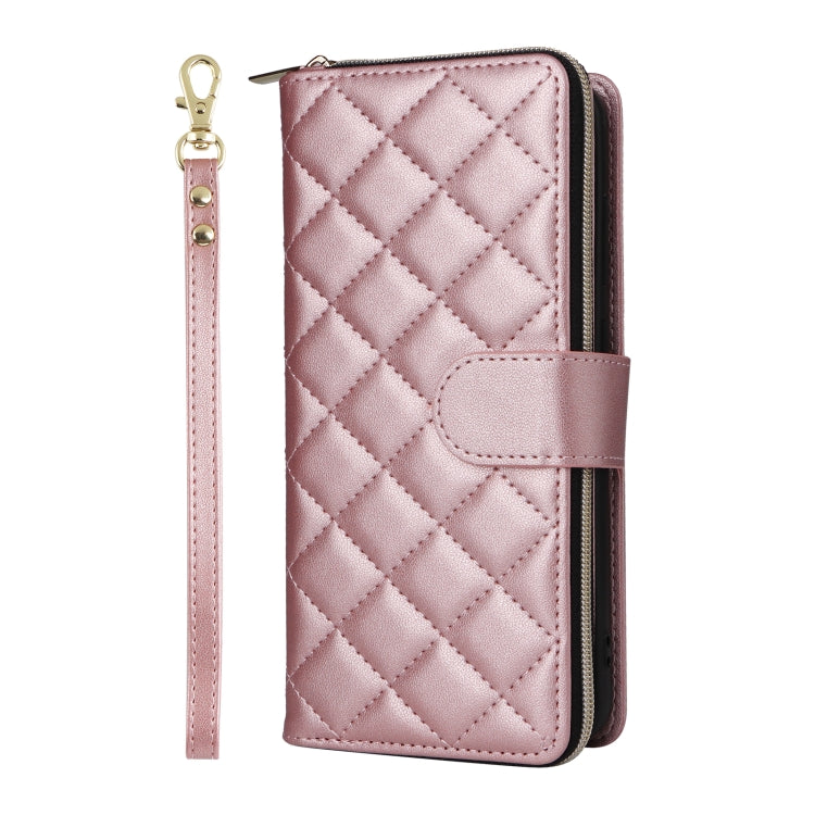 For Samsung Galaxy S24 FE 5G Crossbody Rhombic Zipper Tower Buckle Leather Phone Case with Lanyard(Rose Gold) - Galaxy S24 FE 5G Cases by PMC Jewellery | Online Shopping South Africa | PMC Jewellery | Buy Now Pay Later Mobicred