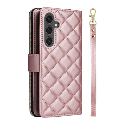 For Samsung Galaxy S24 FE 5G Crossbody Rhombic Zipper Tower Buckle Leather Phone Case with Lanyard(Rose Gold) - Galaxy S24 FE 5G Cases by PMC Jewellery | Online Shopping South Africa | PMC Jewellery | Buy Now Pay Later Mobicred