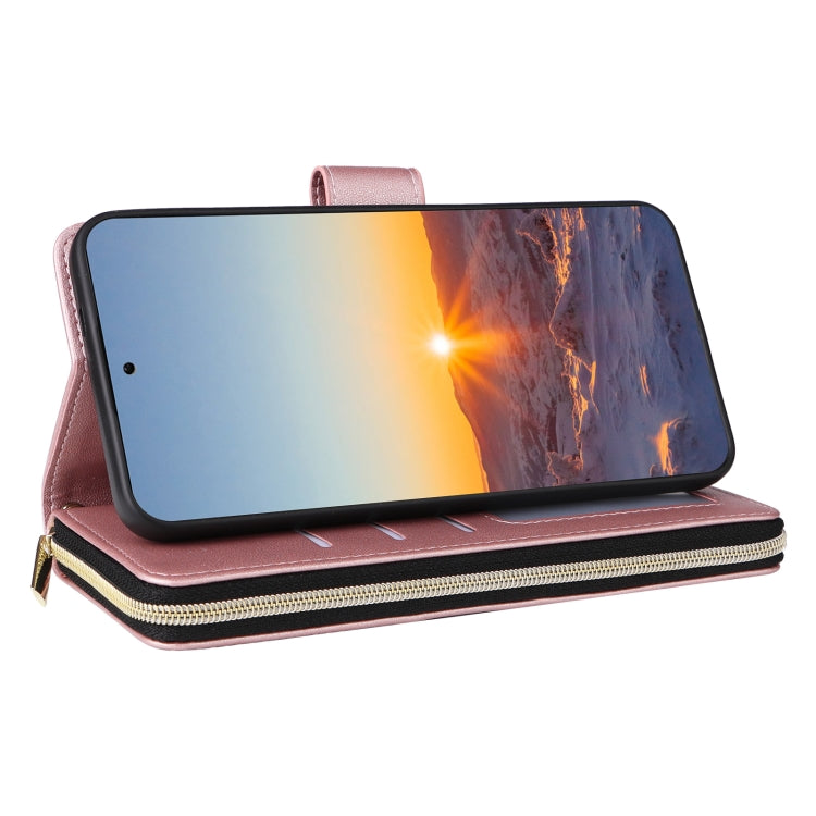 For Samsung Galaxy S24 FE 5G Crossbody Rhombic Zipper Tower Buckle Leather Phone Case with Lanyard(Rose Gold) - free shipping - PMC Jewellery - Order now!