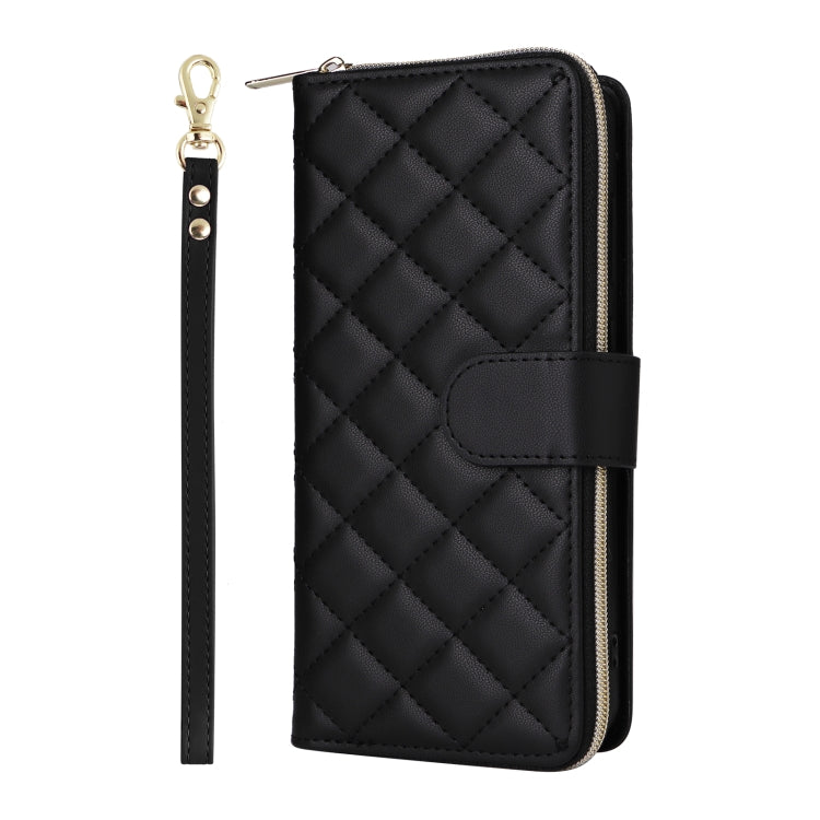 For Samsung Galaxy S24 FE 5G Crossbody Rhombic Zipper Tower Buckle Leather Phone Case with Lanyard(Black) - Galaxy S24 FE 5G Cases by PMC Jewellery | Online Shopping South Africa | PMC Jewellery | Buy Now Pay Later Mobicred