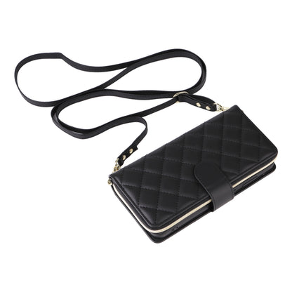 For Samsung Galaxy S24 FE 5G Crossbody Rhombic Zipper Tower Buckle Leather Phone Case with Lanyard(Black) - Galaxy S24 FE 5G Cases by PMC Jewellery | Online Shopping South Africa | PMC Jewellery | Buy Now Pay Later Mobicred