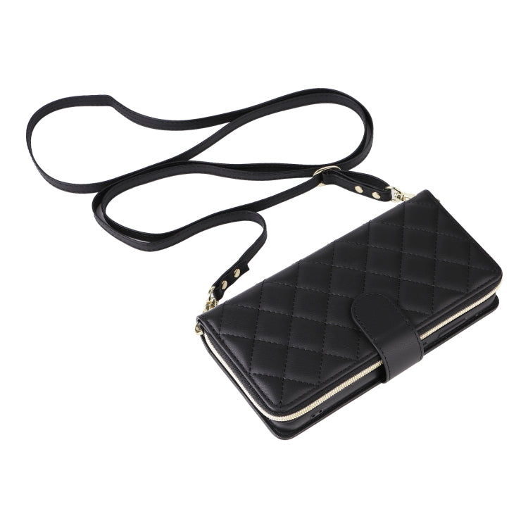 For Samsung Galaxy S25 5G Crossbody Rhombic Zipper Tower Buckle Leather Phone Case with Lanyard(Black) - Galaxy S25 5G Cases by PMC Jewellery | Online Shopping South Africa | PMC Jewellery | Buy Now Pay Later Mobicred