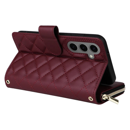 For Samsung Galaxy S25+ 5G Crossbody Rhombic Zipper Tower Buckle Leather Phone Case with Lanyard(Wine Red) - Galaxy S25+ 5G Cases by PMC Jewellery | Online Shopping South Africa | PMC Jewellery | Buy Now Pay Later Mobicred