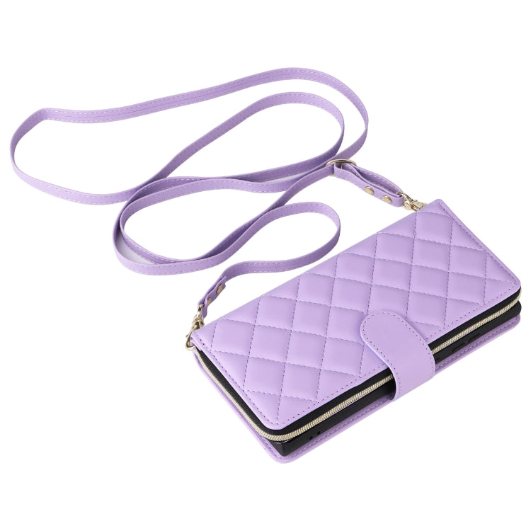 For Samsung Galaxy S25 Ultra 5G Crossbody Rhombic Zipper Tower Buckle Leather Phone Case with Lanyard(Purple) - Galaxy S25 Ultra 5G Cases by PMC Jewellery | Online Shopping South Africa | PMC Jewellery | Buy Now Pay Later Mobicred