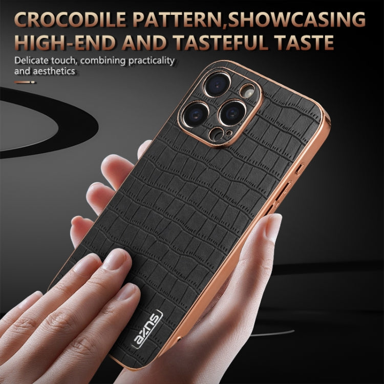 For iPhone 16 Pro Max AZNS Electroplated Frame Crocodile Texture Full Coverage Phone Case(Green) - iPhone 16 Pro Max Cases by AZNS | Online Shopping South Africa | PMC Jewellery | Buy Now Pay Later Mobicred