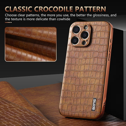 For iPhone 16 Pro AZNS Electroplated Frame Crocodile Texture Full Coverage Phone Case(Brown) - iPhone 16 Pro Cases by AZNS | Online Shopping South Africa | PMC Jewellery | Buy Now Pay Later Mobicred