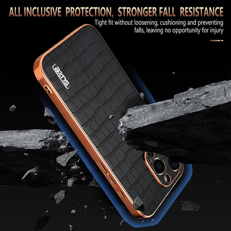 For iPhone 16 Pro AZNS Electroplated Frame Crocodile Texture Full Coverage Phone Case(Green) - free shipping - PMC Jewellery - Order now!