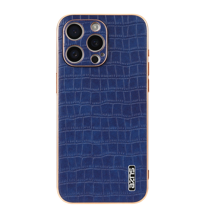 For iPhone 16 Pro AZNS Electroplated Frame Crocodile Texture Full Coverage Phone Case(Blue) - iPhone 16 Pro Cases by AZNS | Online Shopping South Africa | PMC Jewellery | Buy Now Pay Later Mobicred