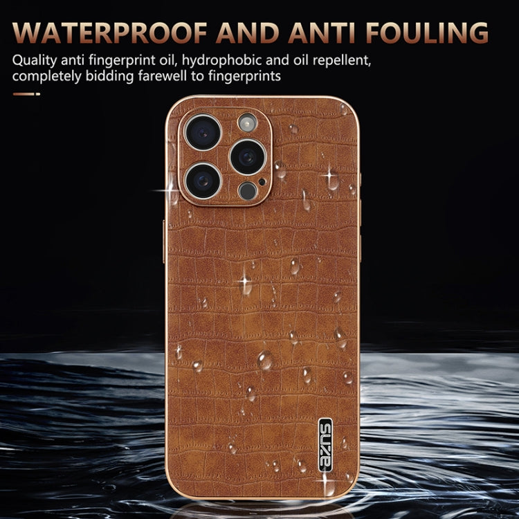 For iPhone 16 Pro AZNS Electroplated Frame Crocodile Texture Full Coverage Phone Case(White) - iPhone 16 Pro Cases by AZNS | Online Shopping South Africa | PMC Jewellery | Buy Now Pay Later Mobicred