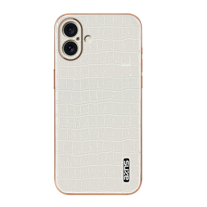 For iPhone 16 Plus AZNS Electroplated Frame Crocodile Texture Full Coverage Phone Case(White) - iPhone 16 Plus Cases by AZNS | Online Shopping South Africa | PMC Jewellery | Buy Now Pay Later Mobicred