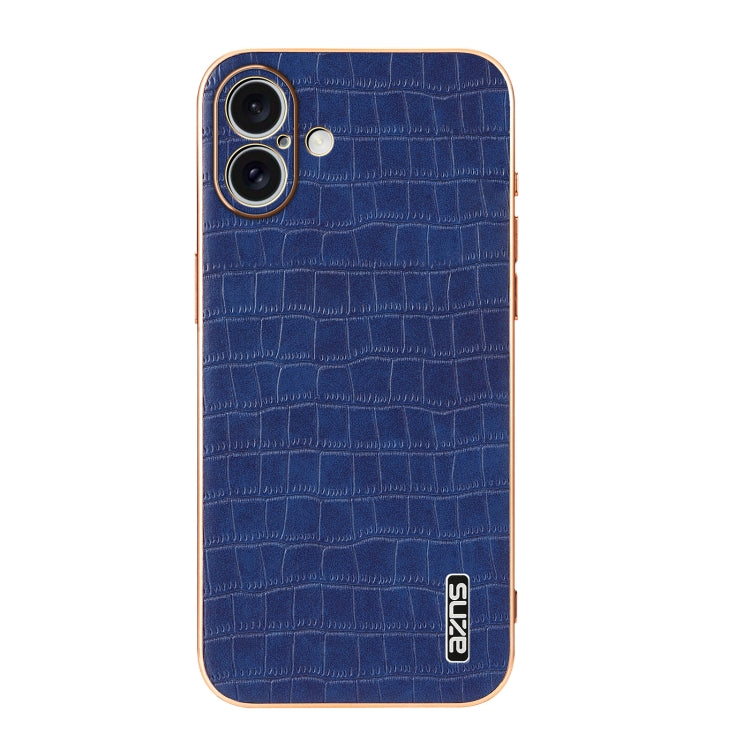 For iPhone 16 AZNS Electroplated Frame Crocodile Texture Full Coverage Phone Case(Blue) - iPhone 16 Cases by AZNS | Online Shopping South Africa | PMC Jewellery | Buy Now Pay Later Mobicred