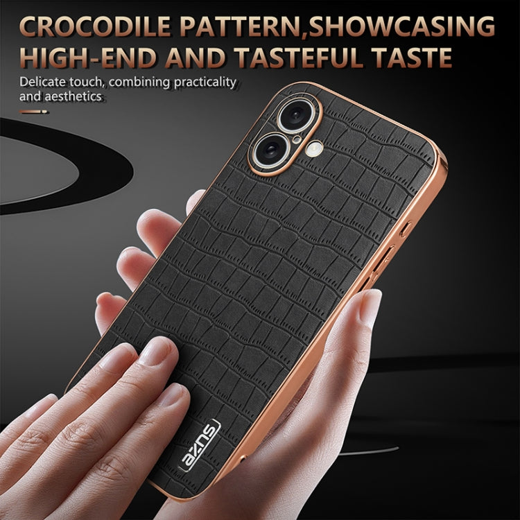 For iPhone 16 AZNS Electroplated Frame Crocodile Texture Full Coverage Phone Case(White) - iPhone 16 Cases by AZNS | Online Shopping South Africa | PMC Jewellery | Buy Now Pay Later Mobicred