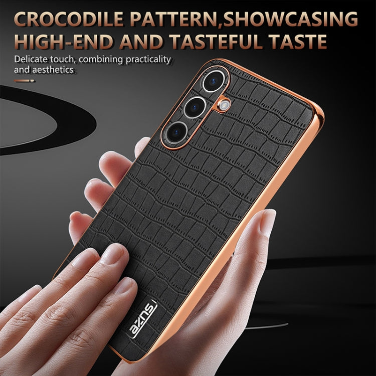 For Samsung Galaxy S24 5G AZNS Electroplated Frame Crocodile Texture Full Coverage Phone Case(Brown) - Galaxy S24 5G Cases by AZNS | Online Shopping South Africa | PMC Jewellery | Buy Now Pay Later Mobicred