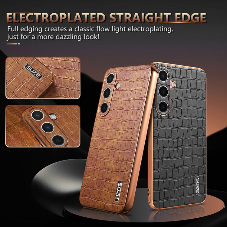 For Samsung Galaxy S24+ 5G AZNS Electroplated Frame Crocodile Texture Full Coverage Phone Case(Brown) - Galaxy S22+ 5G Cases by AZNS | Online Shopping South Africa | PMC Jewellery | Buy Now Pay Later Mobicred